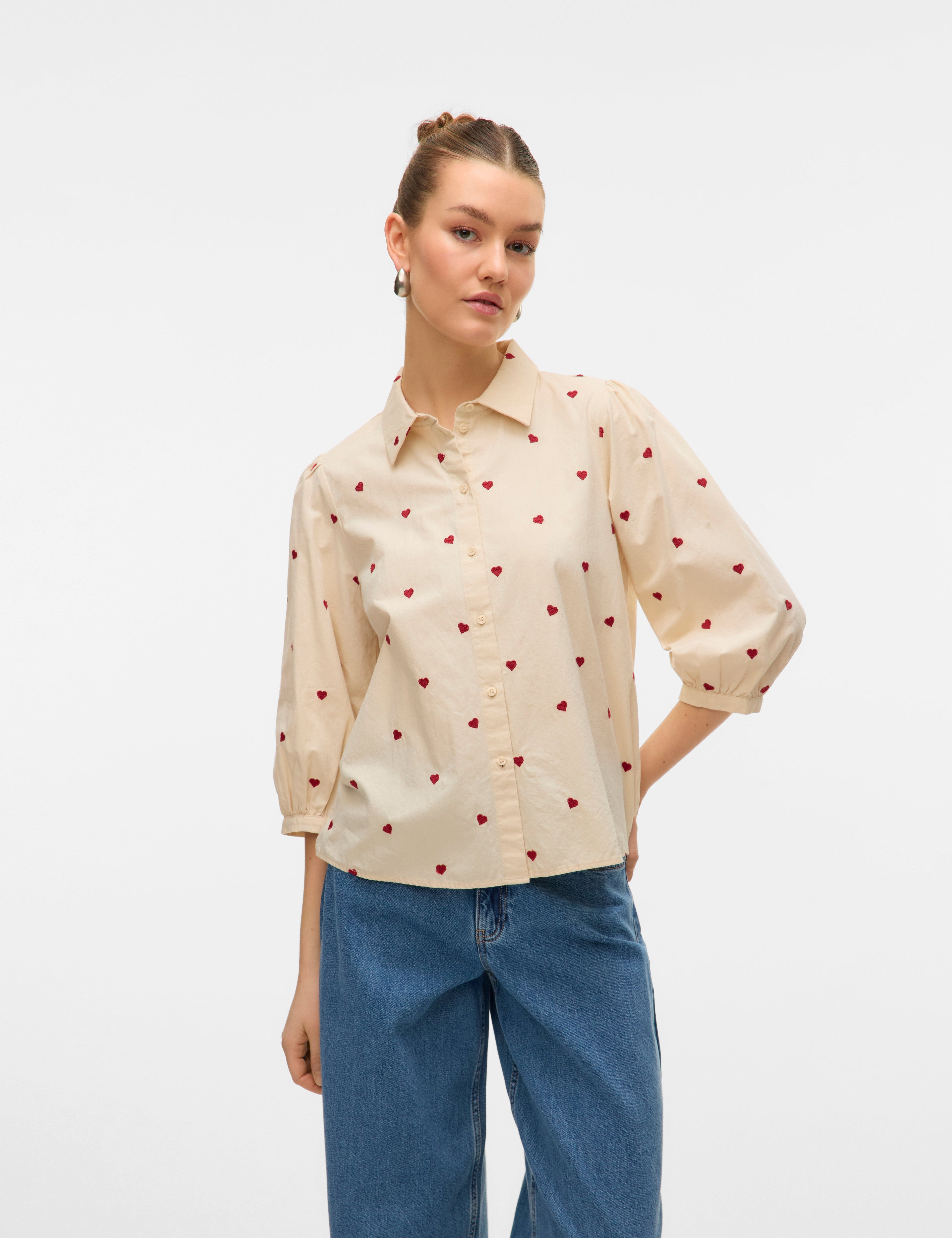 VERO MODA VMFEAT 3/4 shirt in birch - Image 1
