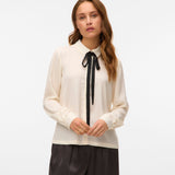 VERO MODA VMGRETCHEN shirt in cloud dancer black tie in neck - Image 1
