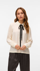 VERO MODA VMGRETCHEN shirt in cloud dancer black tie in neck - Image 1