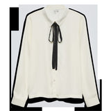 VERO MODA VMGRETCHEN shirt in cloud dancer black tie in neck - Image 3