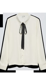 VERO MODA VMGRETCHEN shirt in cloud dancer black tie in neck - Image 3
