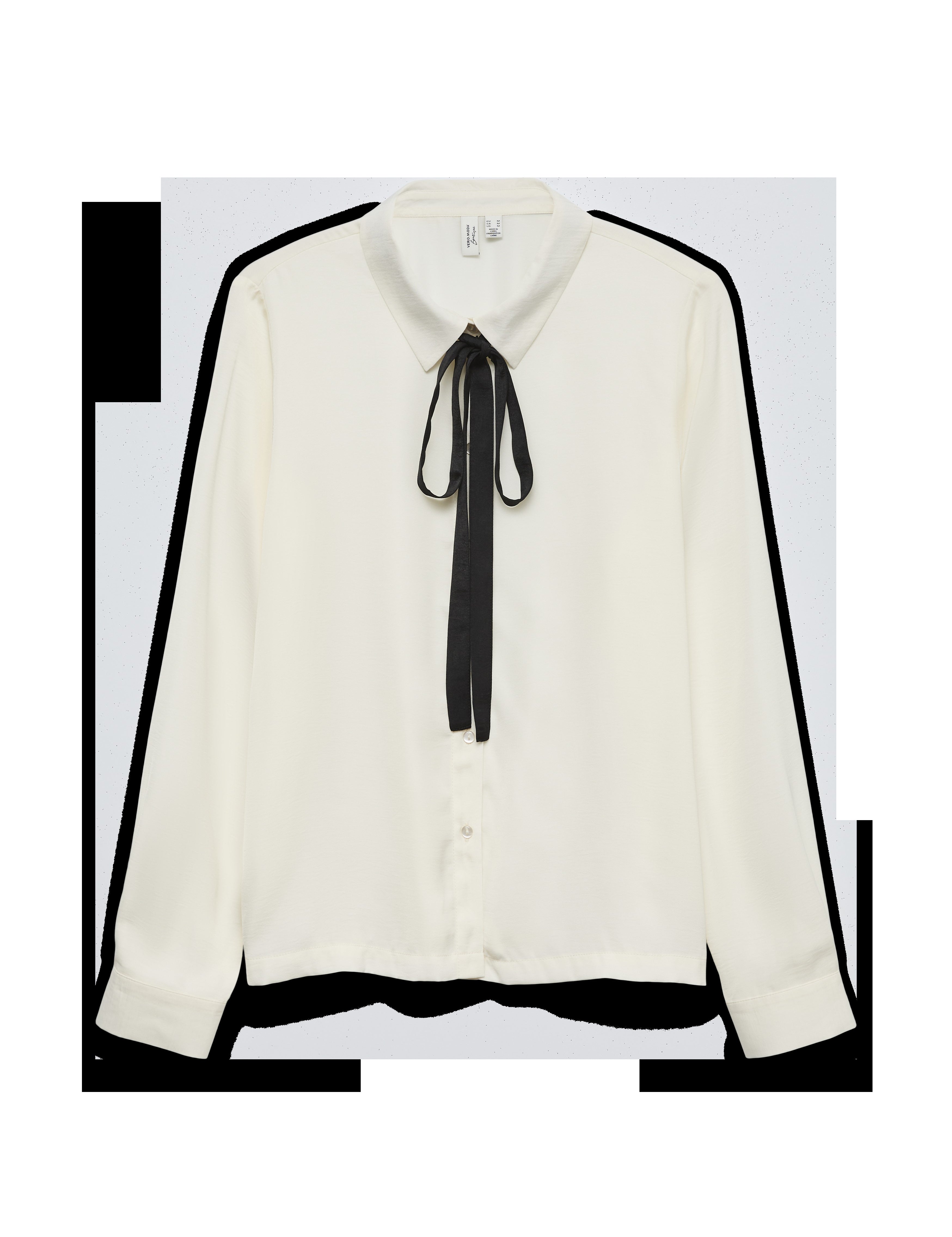 VERO MODA VMGRETCHEN shirt in cloud dancer black tie in neck - Image 3