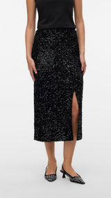 VERO MODA VMHALIA 7/8 skirt in black w. black sequins - Image 1