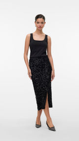 VERO MODA VMHALIA 7/8 skirt in black w. black sequins - Image 4