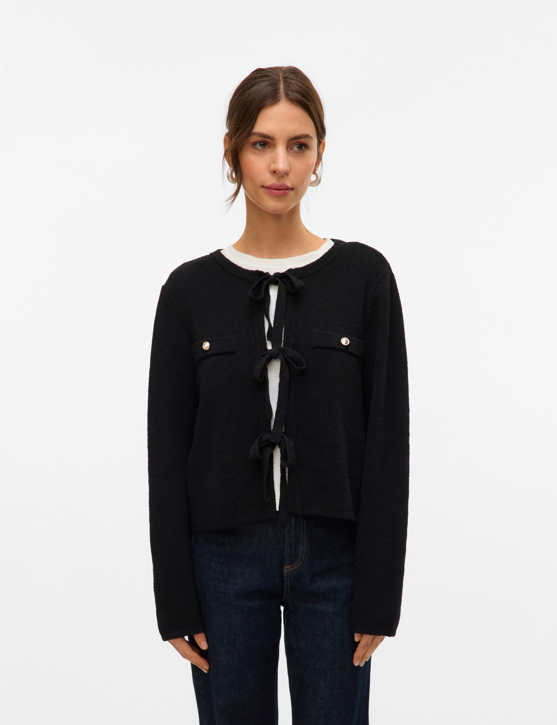 VERO MODA VMHILDUR bow cardigan in black - Image 1