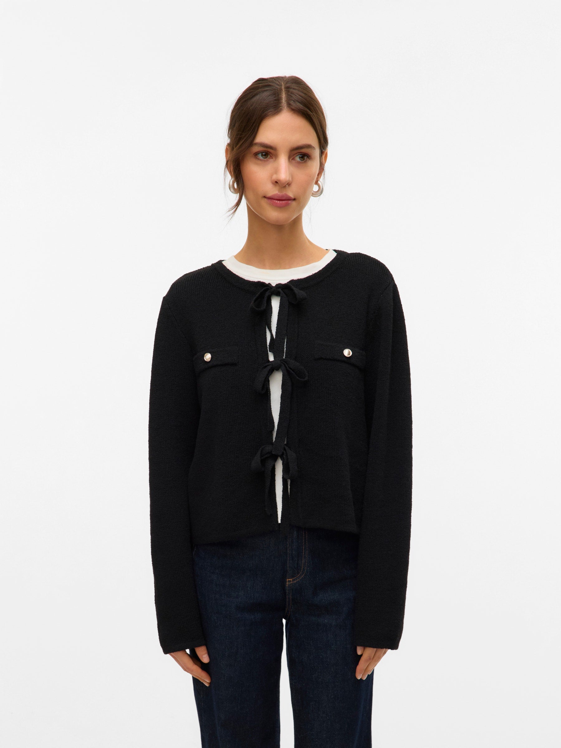 VERO MODA VMHILDUR bow cardigan in black - Image 1