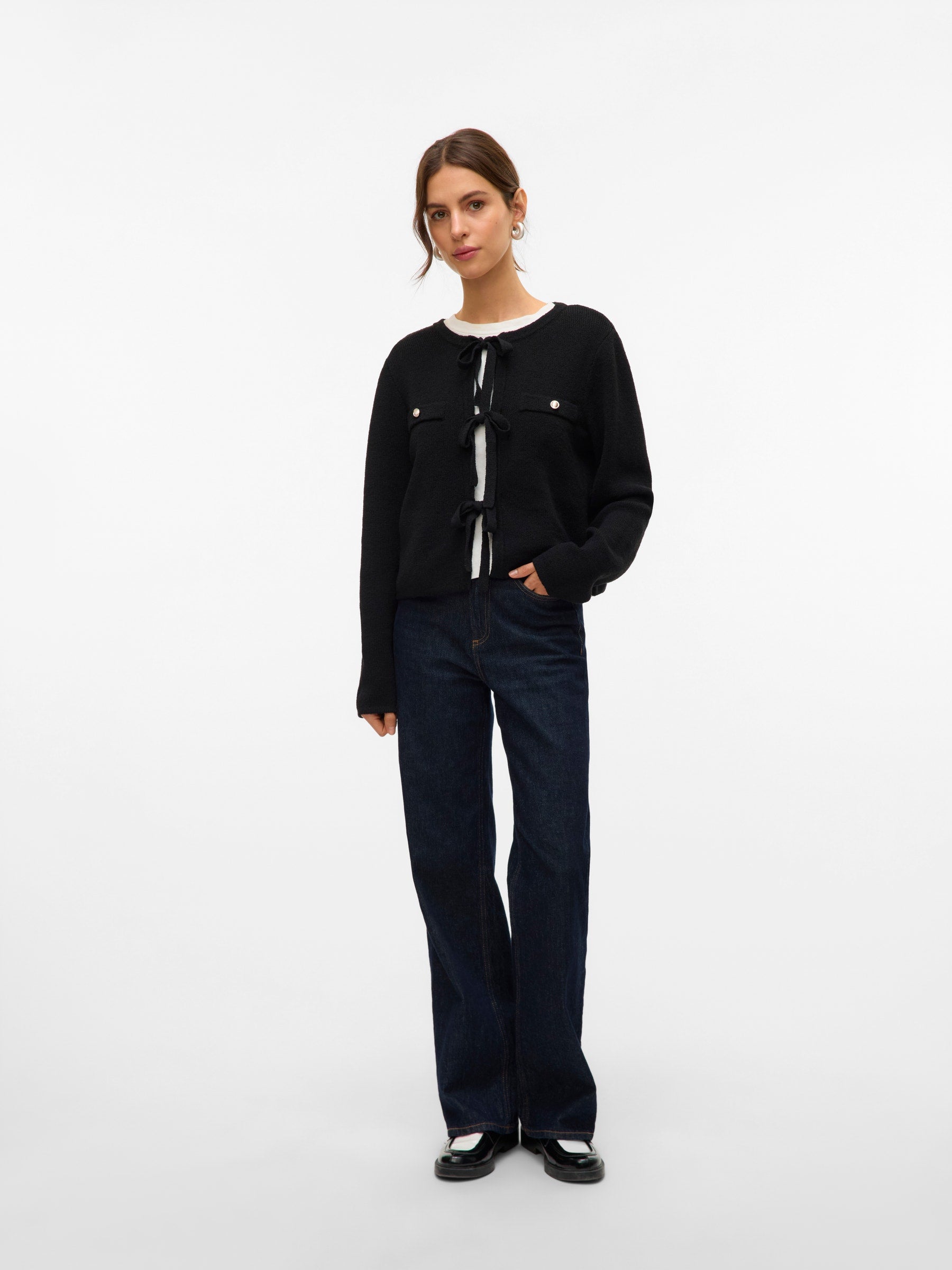 VERO MODA VMHILDUR bow cardigan in black - Image 4