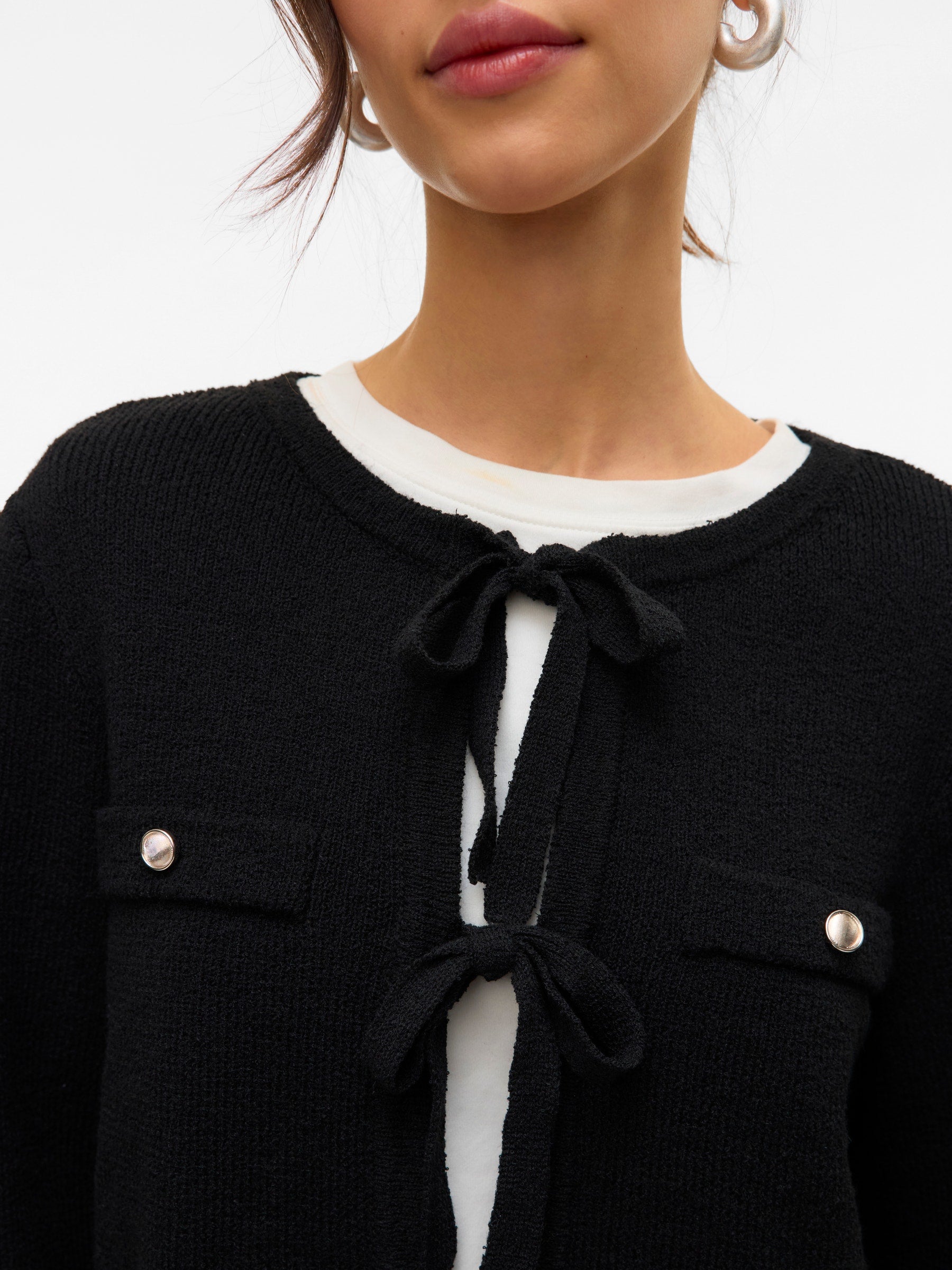 VERO MODA VMHILDUR bow cardigan in black - Image 6