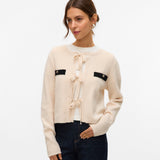 VERO MODA VMHILDUR bow cardigan in birch - Image 1