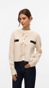 VERO MODA VMHILDUR bow cardigan in birch - Image 1