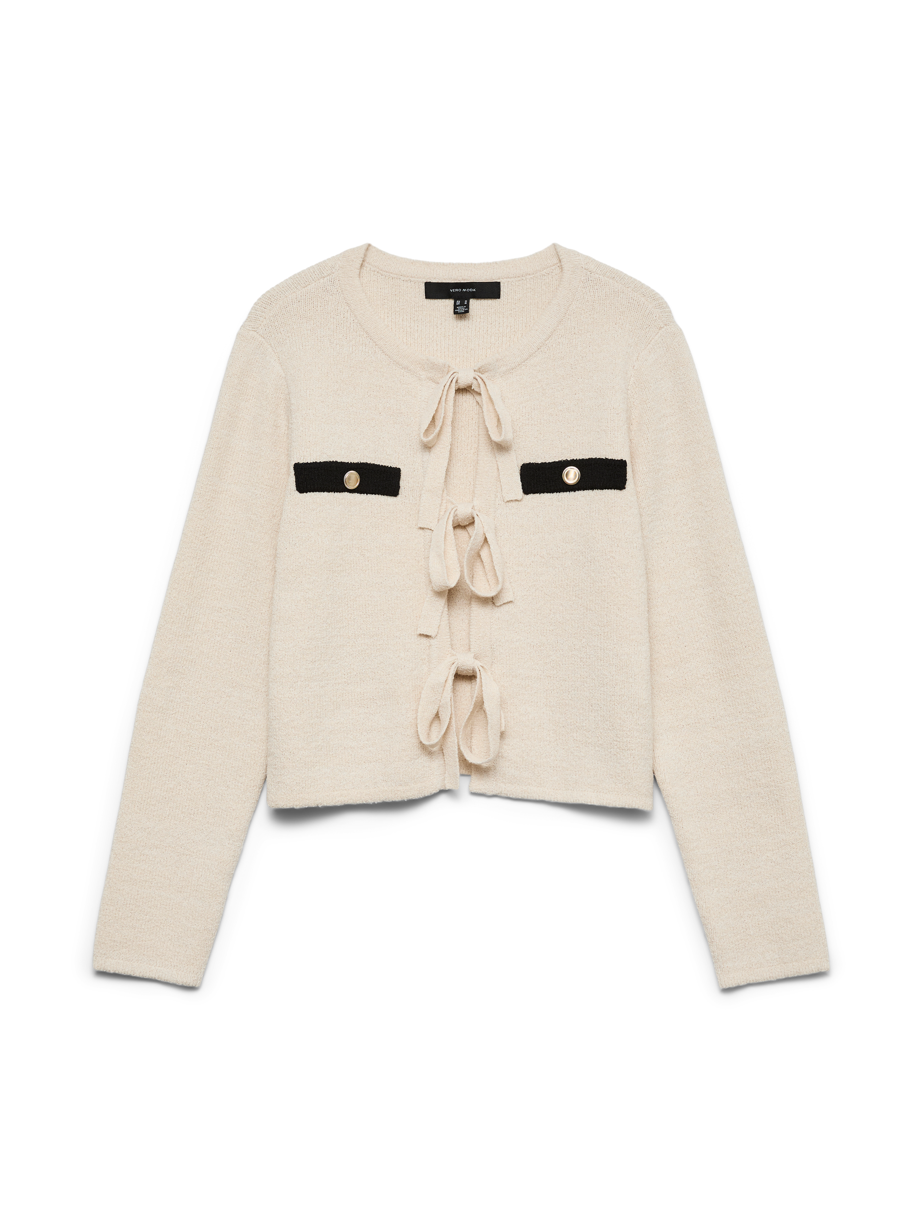 VERO MODA VMHILDUR bow cardigan in birch - Image 3