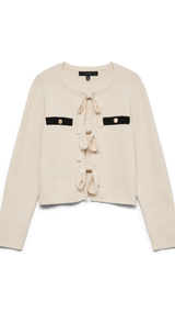 VERO MODA VMHILDUR bow cardigan in birch - Image 3