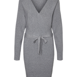 VERO MODA VMHOLLYREM v-neck dress in medium grey melange - Image 3