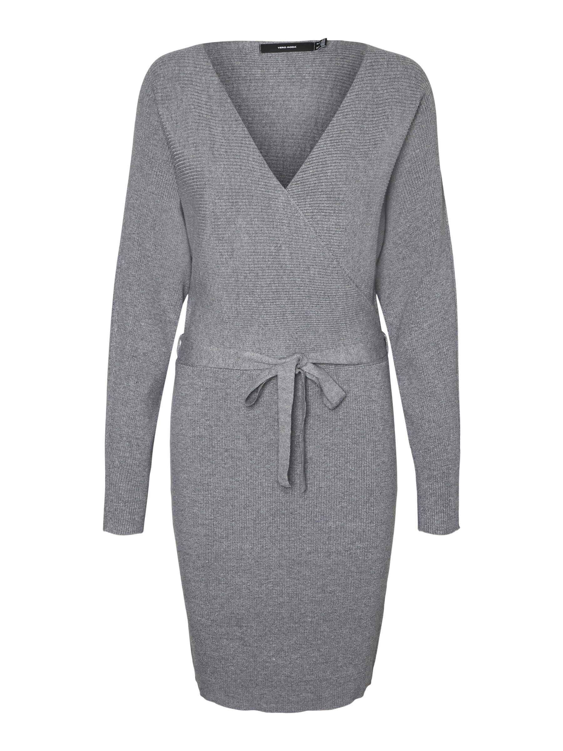 VERO MODA VMHOLLYREM v-neck dress in medium grey melange - Image 3