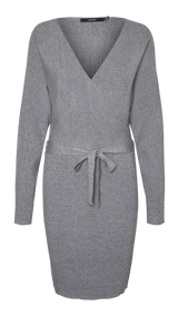 VERO MODA VMHOLLYREM v-neck dress in medium grey melange - Image 3
