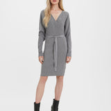 VERO MODA VMHOLLYREM v-neck dress in medium grey melange - Image 4