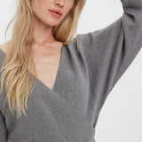 VERO MODA VMHOLLYREM v-neck dress in medium grey melange - Image 5
