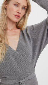 VERO MODA VMHOLLYREM v-neck dress in medium grey melange - Image 5