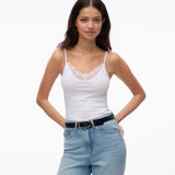 VERO MODA VMINGE lace singlet in bright white - Image 1