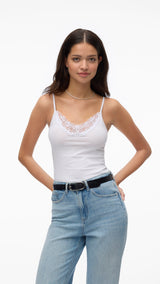 VERO MODA VMINGE lace singlet in bright white - Image 1