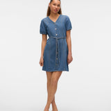 VERO MODA VMJANET v-neck short denim dress in medium blue - Image 1