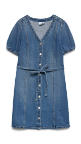 VERO MODA VMJANET v-neck short denim dress in medium blue - Image 3