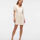 VERO MODA VMJANET v-neck short denim dress in snow white - Image 1