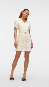 VERO MODA VMJANET v-neck short denim dress in snow white - Image 1