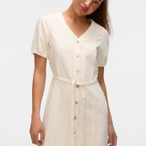 VERO MODA VMJANET v-neck short denim dress in snow white - Image 5