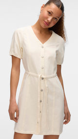VERO MODA VMJANET v-neck short denim dress in snow white - Image 5