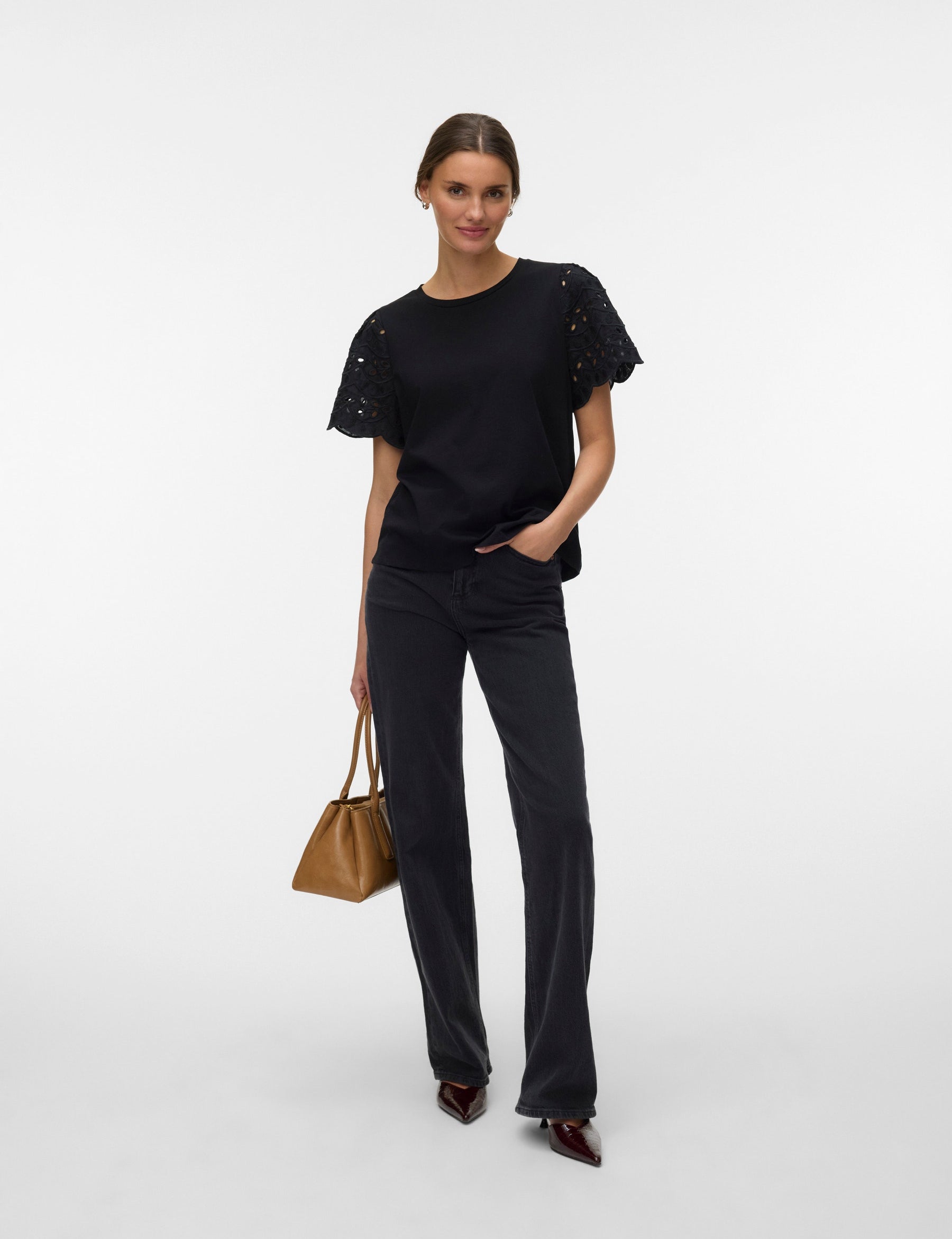 VERO MODA VMJASY o-neck top in black black lace - Image 1