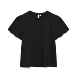 VERO MODA VMJASY o-neck top in black snow white contrast lace - Image 3