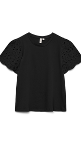 VERO MODA VMJASY o-neck top in black snow white contrast lace - Image 3