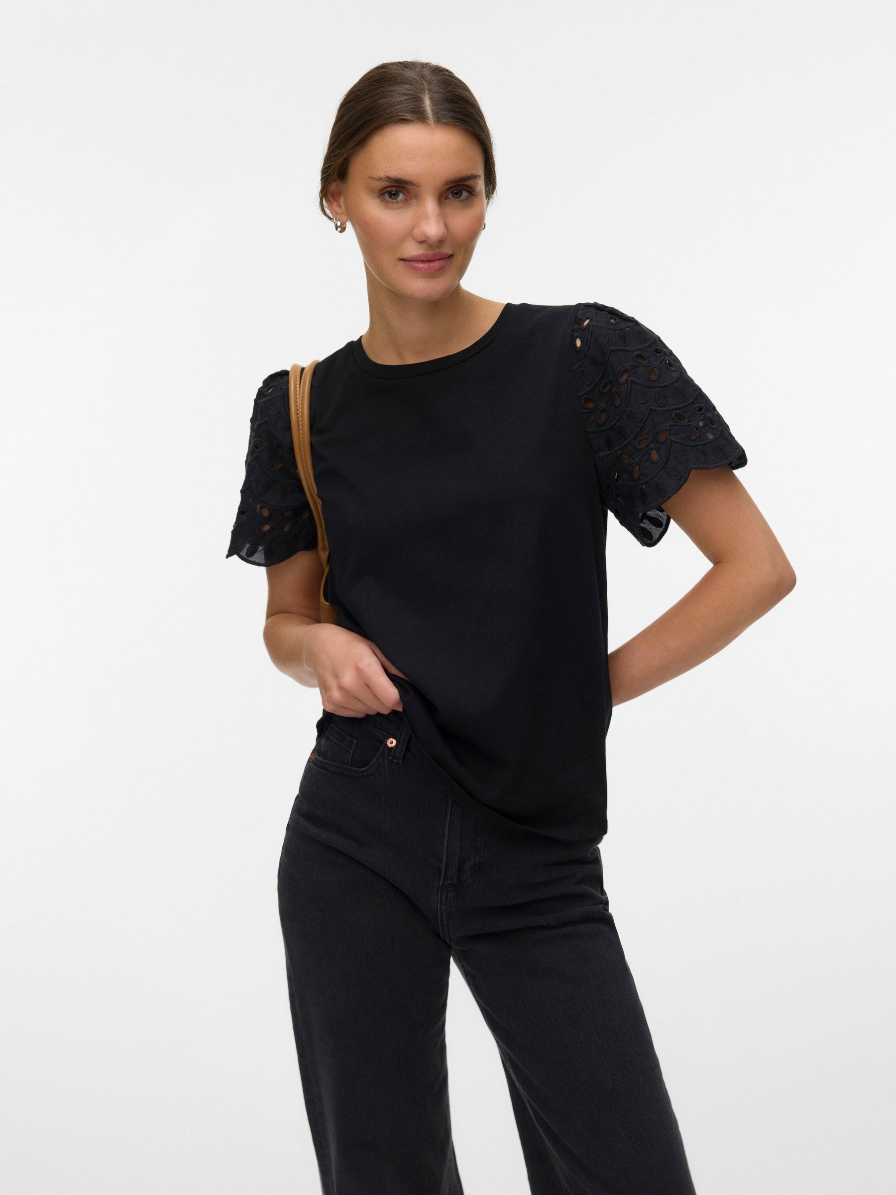 VERO MODA VMJASY o-neck top in black black lace - Image 4