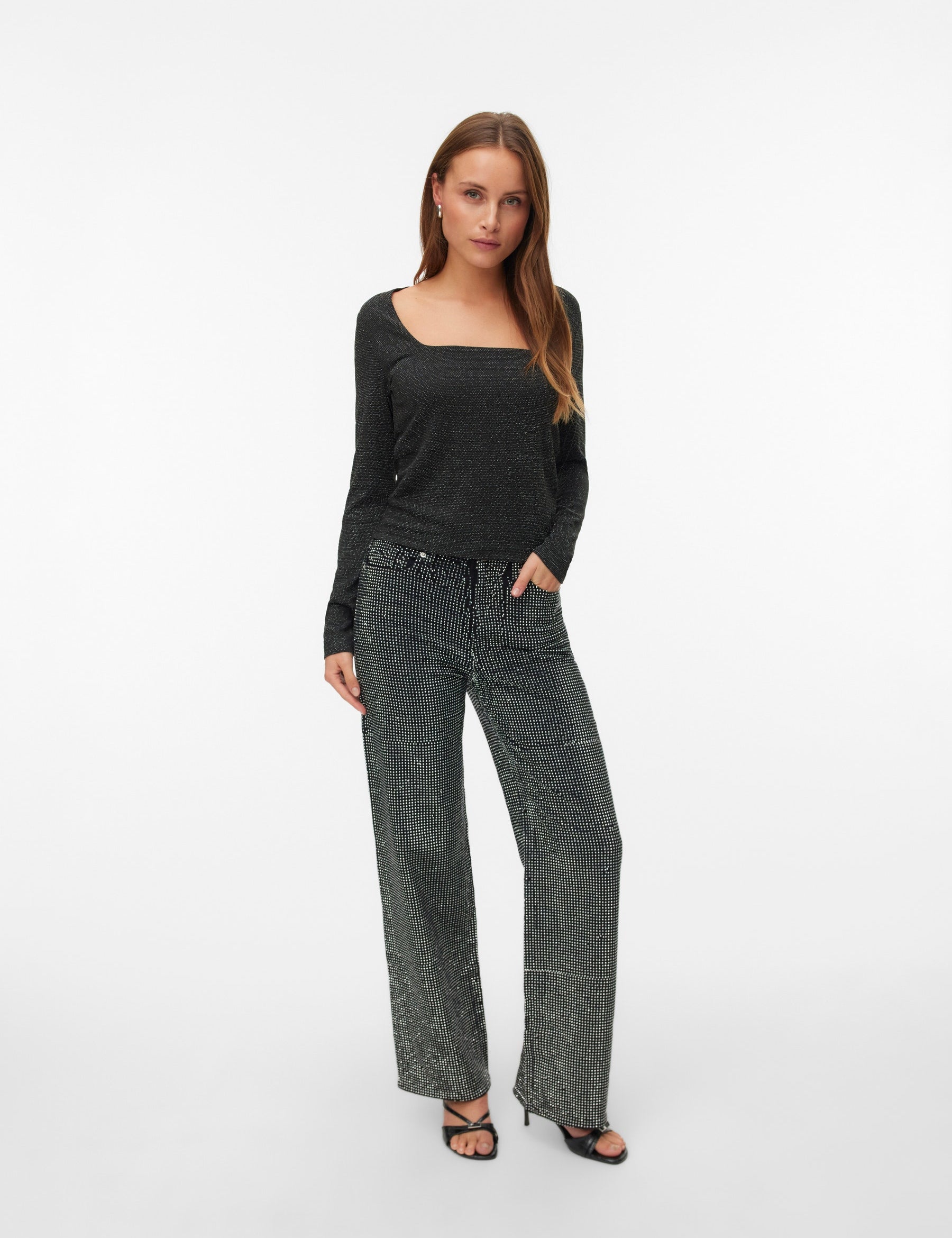 VERO MODA VMKANVA square neck top in black silver lurex - Image 1