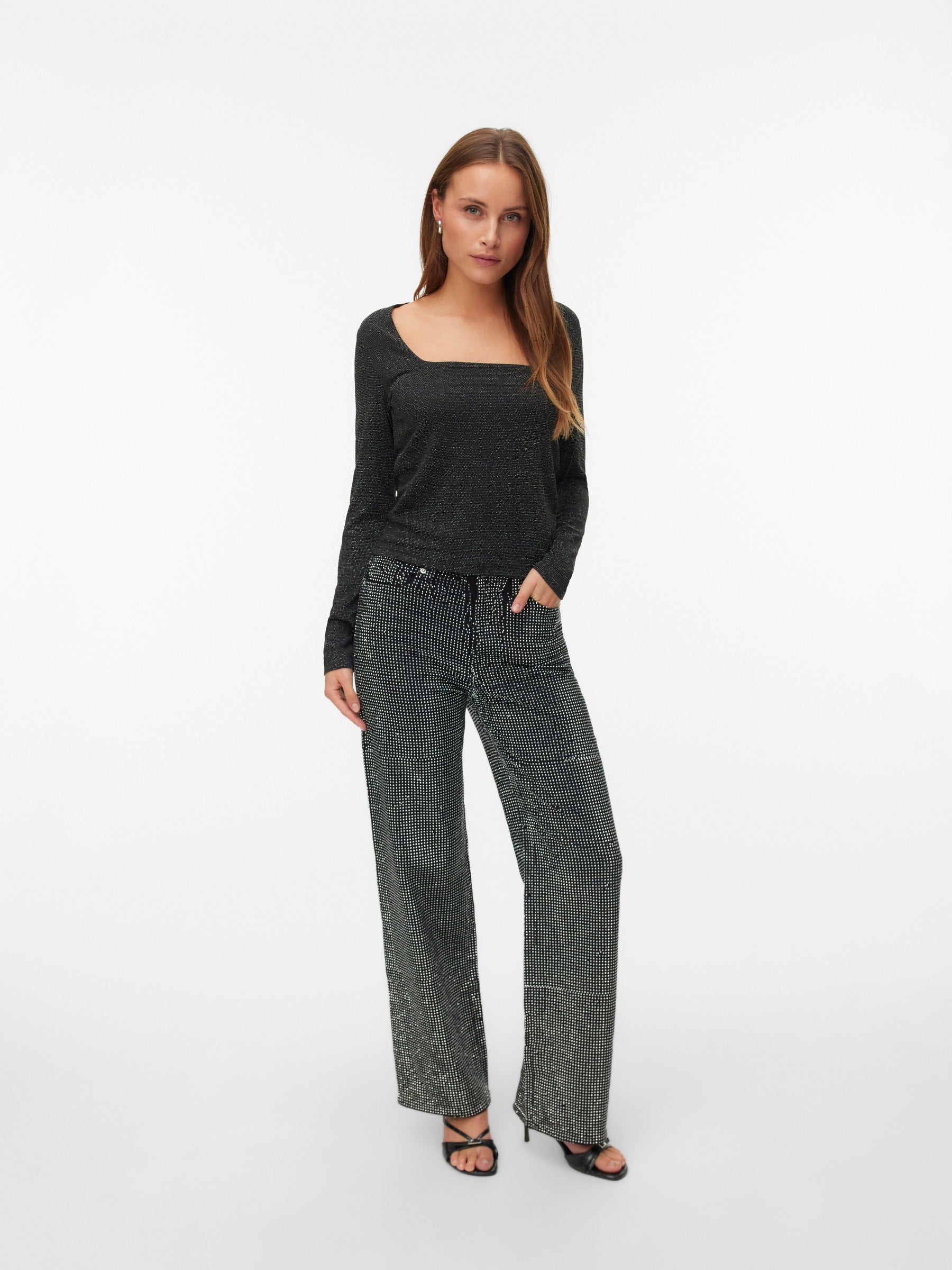 VERO MODA VMKANVA square neck top in black silver lurex - Image 1
