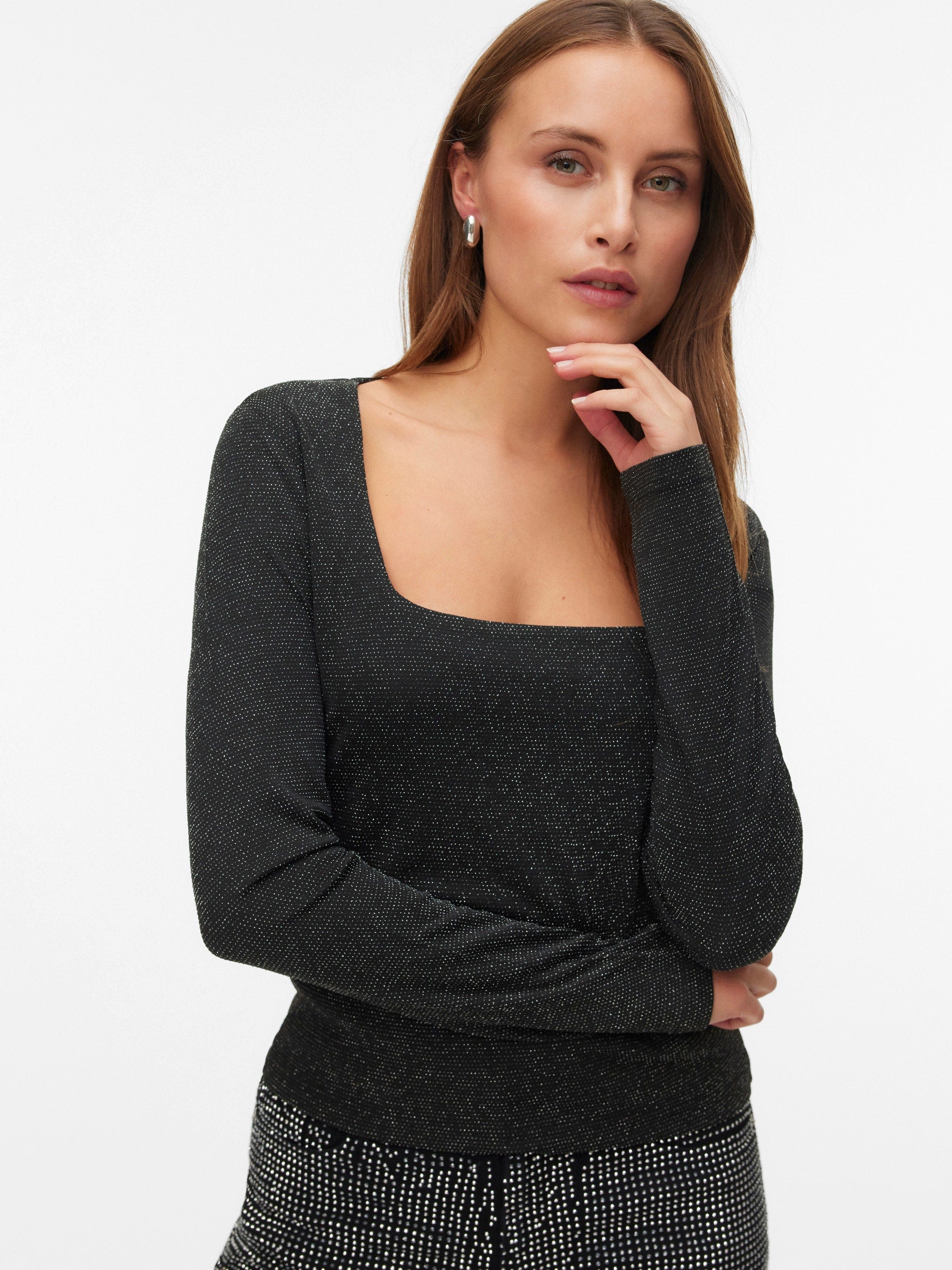 VERO MODA VMKANVA square neck top in black silver lurex - Image 4