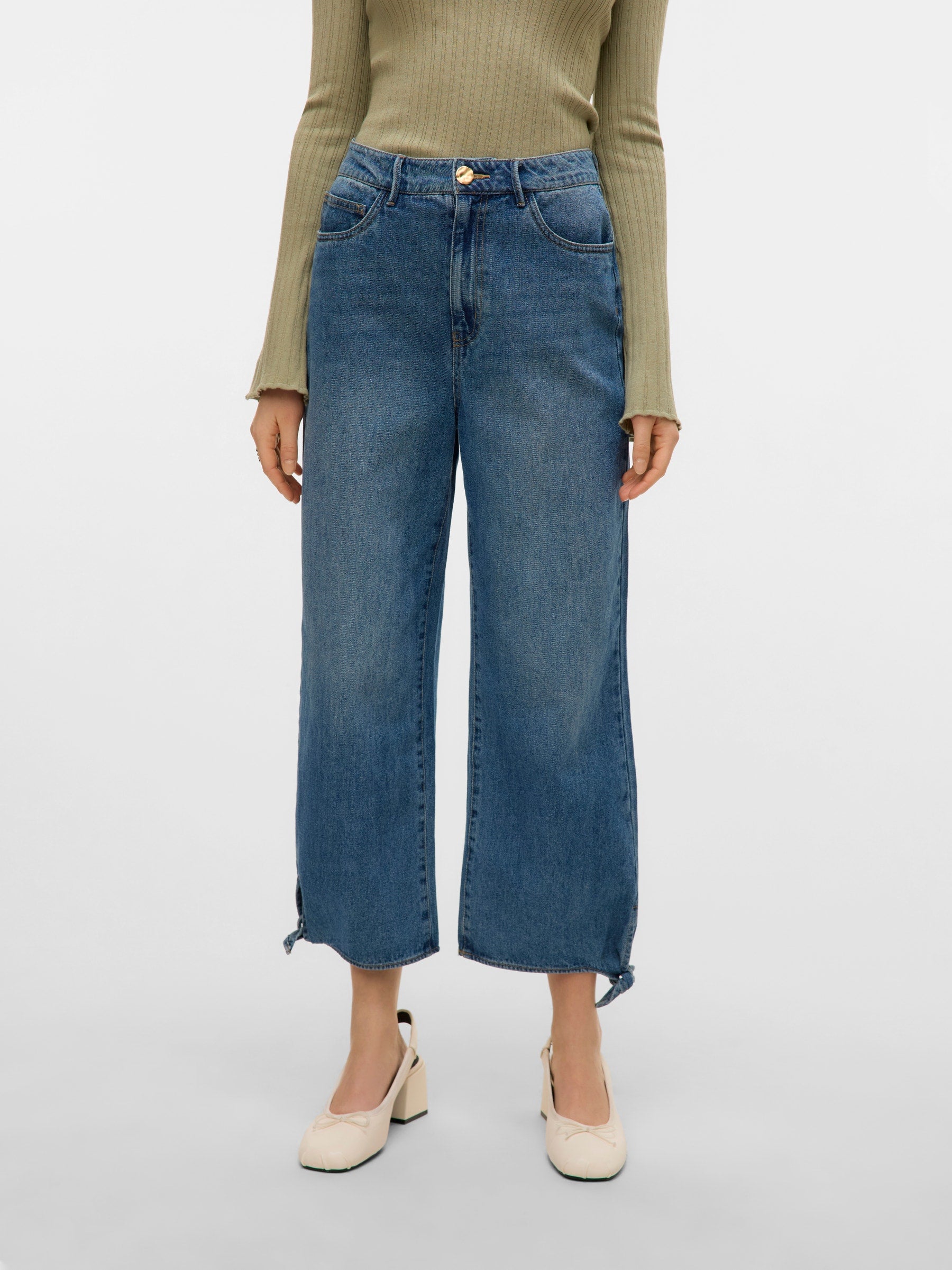 VERO MODA VMKATHY wide cropped jeans in medium blue - Image 1
