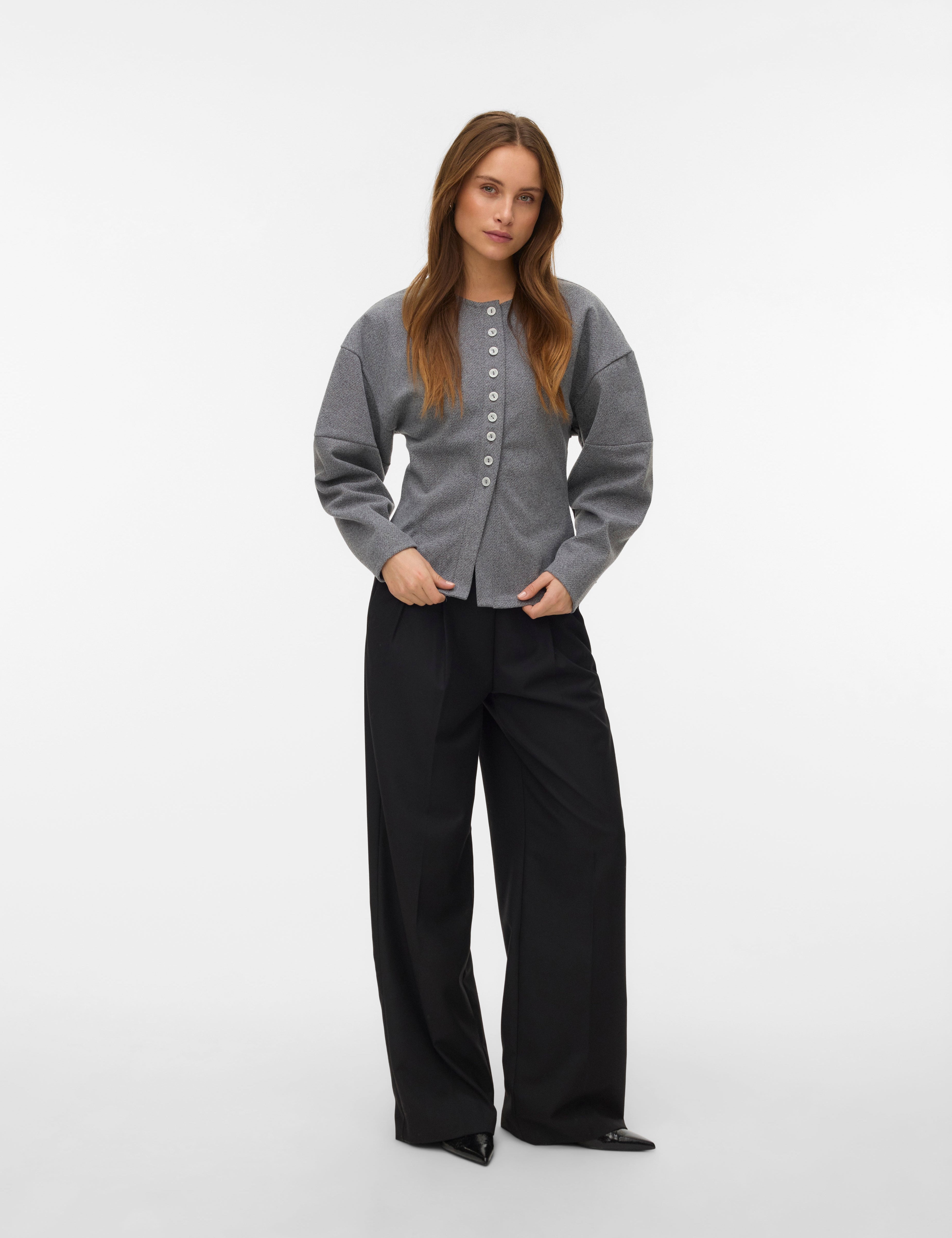 VERO MODA VMKLEA o-neck cardigan - medium grey melange