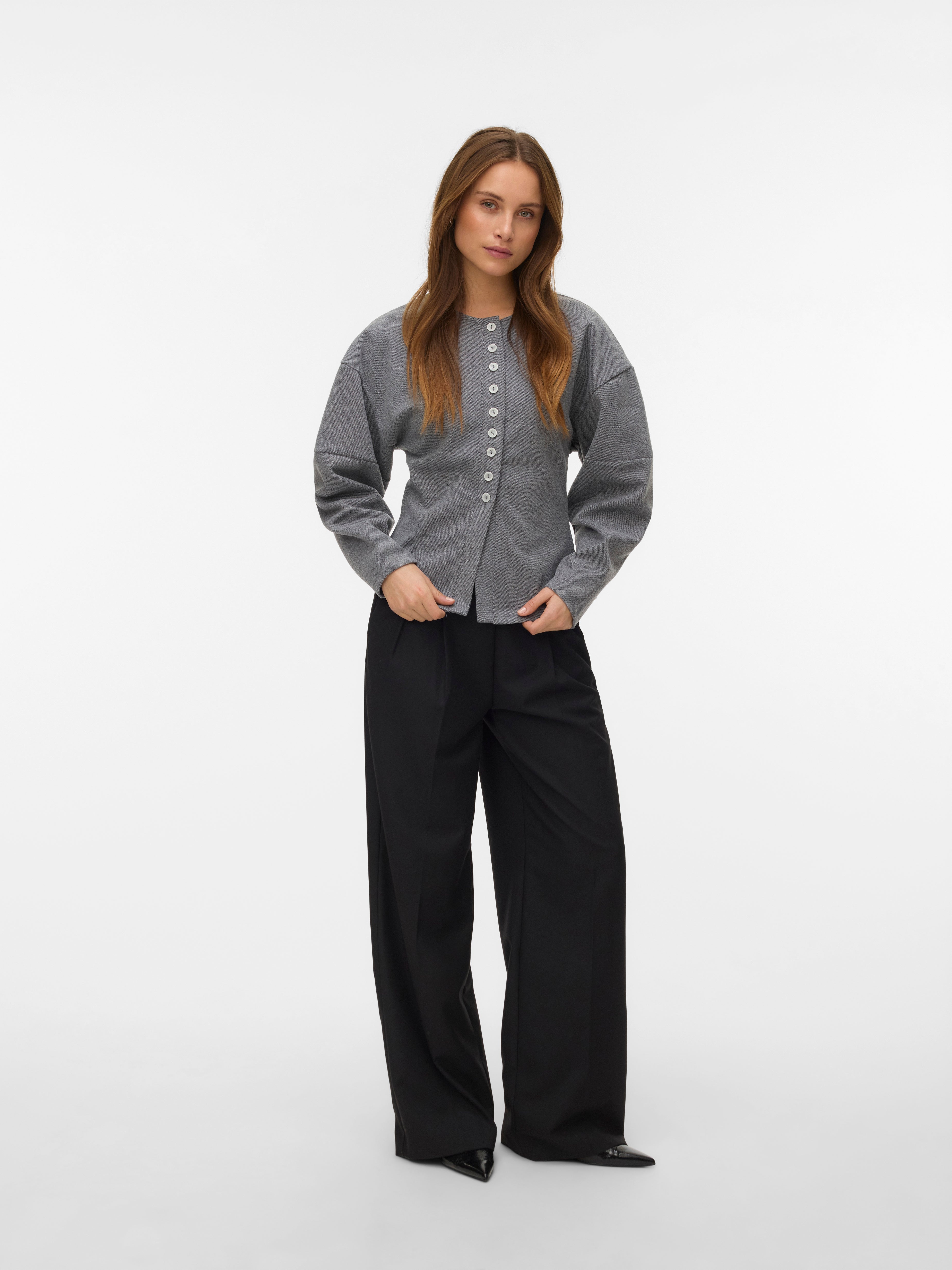 VERO MODA VMKLEA o-neck cardigan - medium grey melange