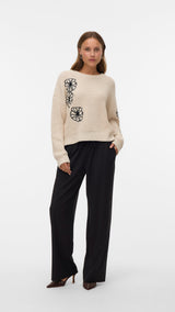 VERO MODA VMLAURA o-neck pullover boo in birch w. black - Image 1
