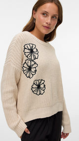 VERO MODA VMLAURA o-neck pullover boo in birch w. black - Image 4