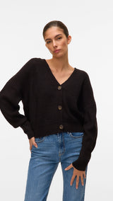 VERO MODA VMLEA v-neck cuff cardigan in black - Image 1