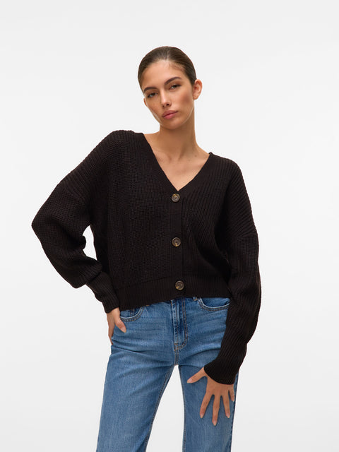 VERO MODA VMLEA v-neck cuff cardigan in black