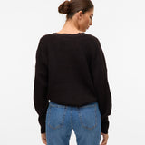 VERO MODA VMLEA v-neck cuff cardigan in black - Image 2