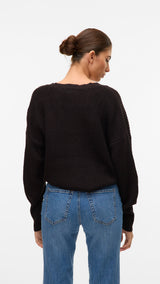 VERO MODA VMLEA v-neck cuff cardigan in black - Image 2