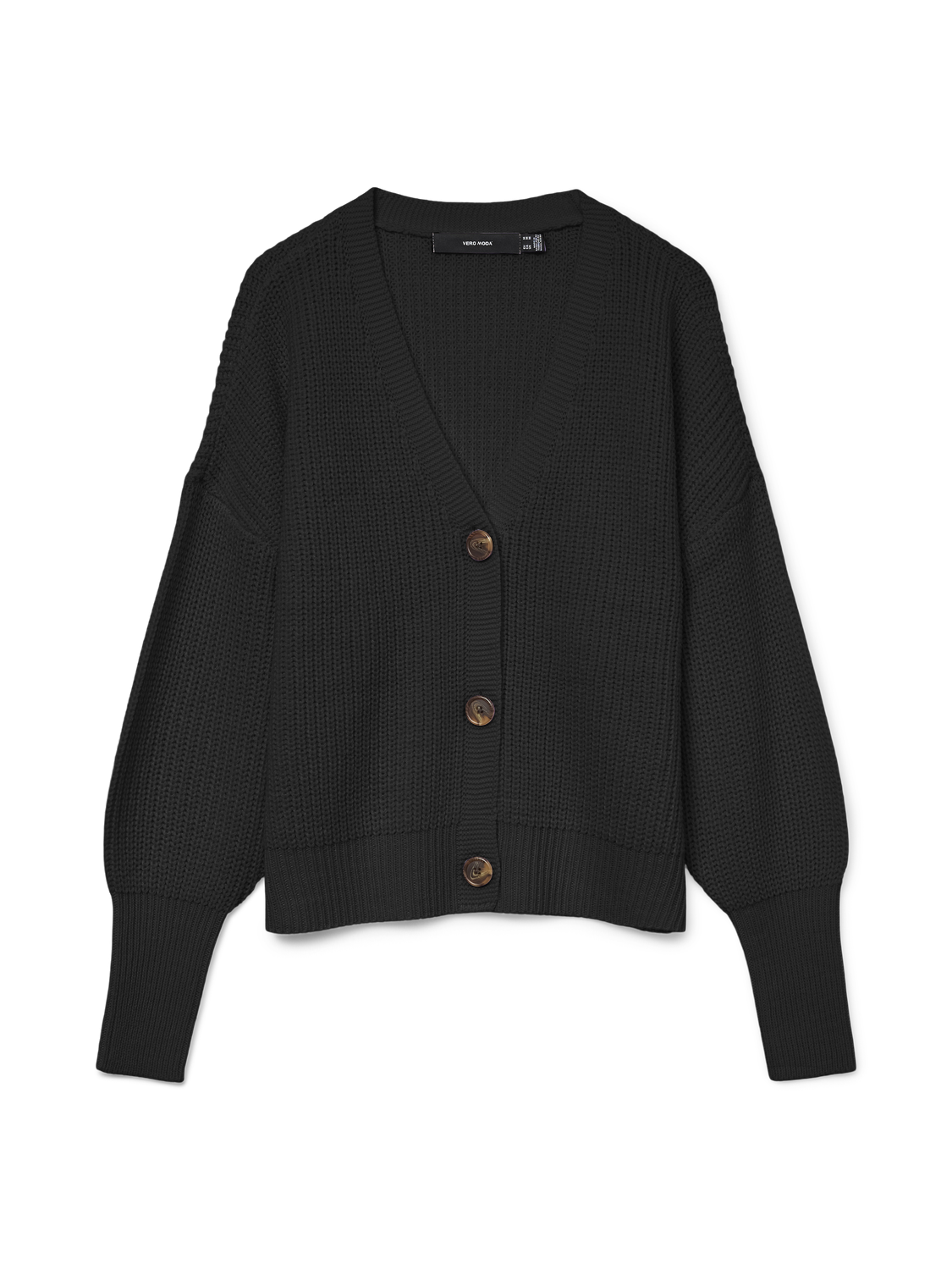 VERO MODA VMLEA v-neck cuff cardigan in black - Image 3