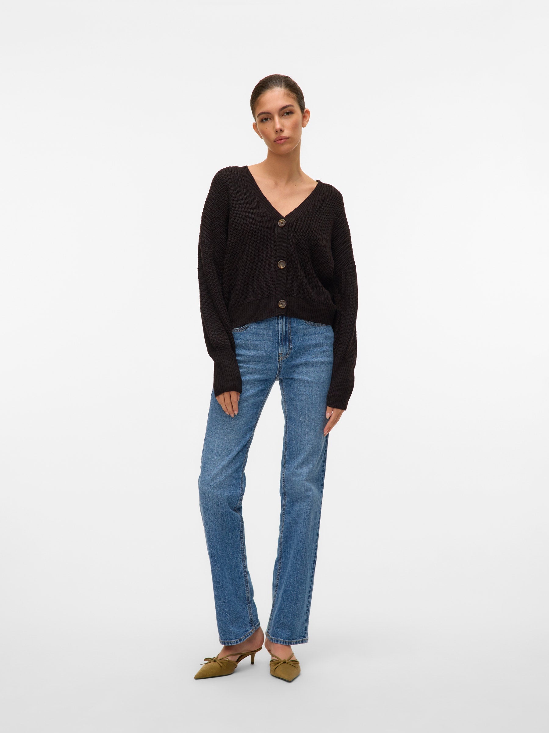 VERO MODA VMLEA v-neck cuff cardigan in black - Image 4