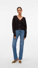 VERO MODA VMLEA v-neck cuff cardigan in black - Image 4