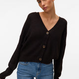 VERO MODA VMLEA v-neck cuff cardigan in black - Image 5
